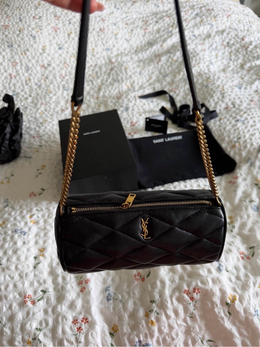 Saint Laurent Black Quilted Leather Mini Camera Bag with Gold Hardware